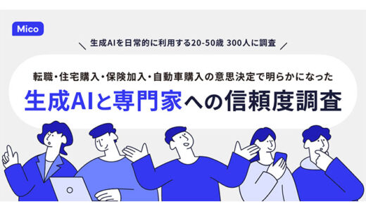 Mico、「生成AIと専門家への信頼度調査」を実施。生成AI利用層の約7割が情報収集・比較検討段階から「専門家への相談を重視」