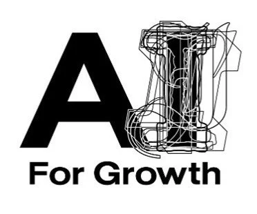 「AI For Growth」と書かれたロゴデザイン。大きく表示された「A」と、複雑な線で構成された抽象的な「I」が特徴で、成長を促すAIのコンセプトを表現しています。
